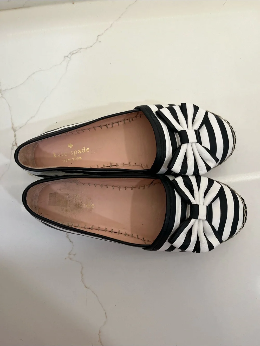 Kate Spade New York Black & White Striped Bow Espadrille Flats Size 7.5